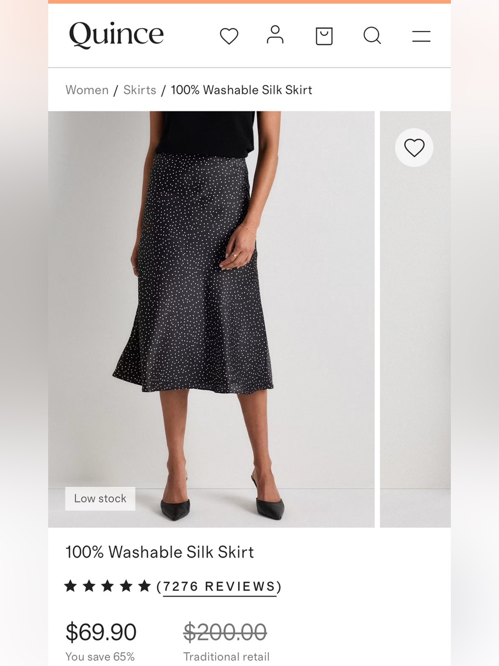 Quince Black Silk Midi Skirt with White Polka Dots